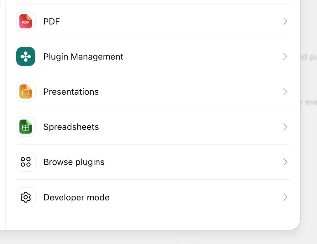 Developer mode item in ChatGPT plugin settings